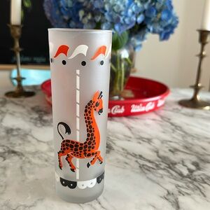 Vintage Libbey Giraffe Carousel Tumbler Merry-Go-Round Tom Collins Frosted Glass